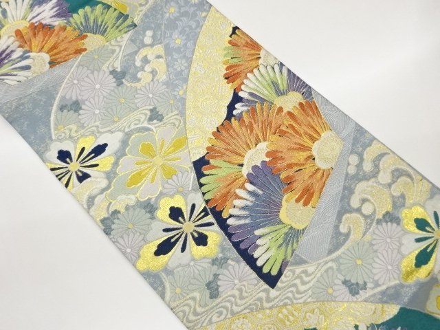 JAPANESE KIMONO / FUKURO OBI / KINTOSHI / WOVEN ROUGH WAVE & FLOWER 